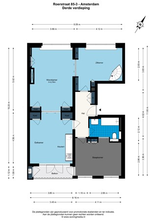 Floorplan - Roerstraat 85-3, 1078 LK Amsterdam